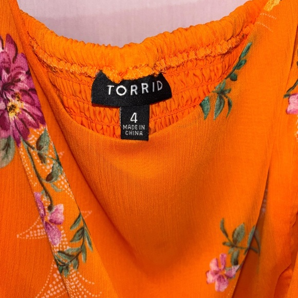 Torrid Orange Floral Elastic Back Top - Picture 3 of 7